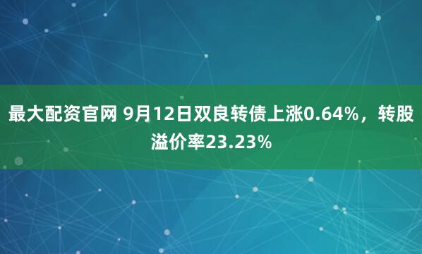 最大配资官网 9月12日双良转债上涨0.64%，转股溢价率23.23%